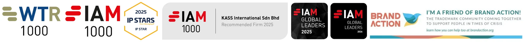 WTR 1000, IAM 1000, IP STARS 2025; KASS International Sdn Bhd — IAM 1000 Recommended Firm 2025; IAM Global Leaders 2025 và 2026; Brand Action
